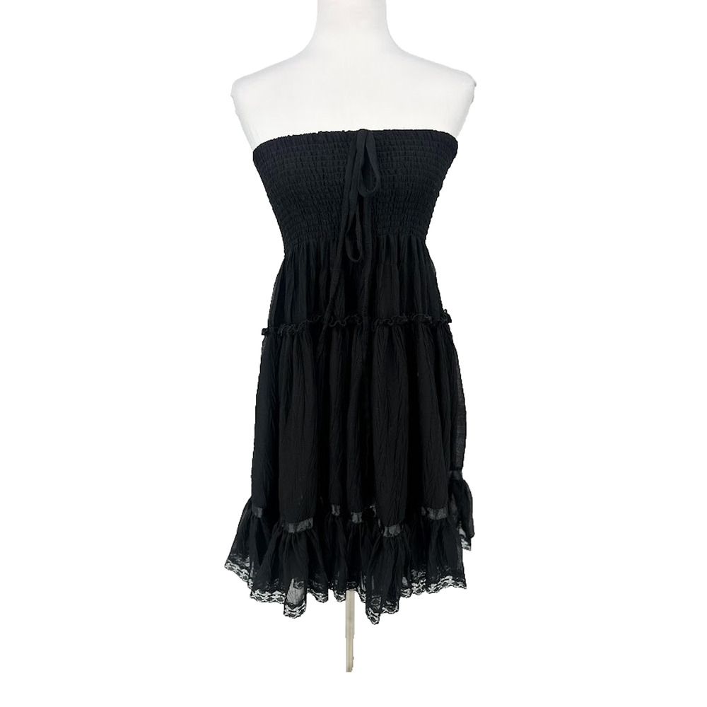 Lapis Black Strapless Dress Skirt M Whimsygoth Goth‎ Grunge Dark Fairy Lace Emo